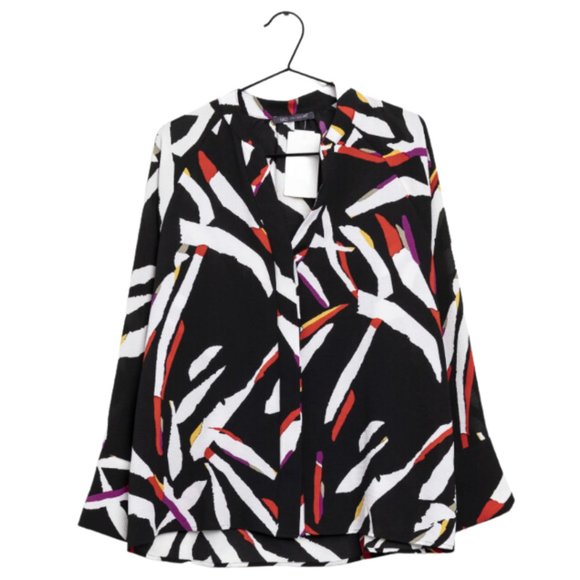 NEW Marks & Spencer Jacquard Blouse Double Breasted Black Print SZ 16/XL - Picture 2 of 16